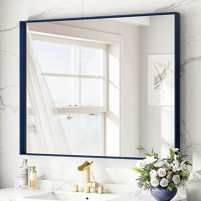 Modern Matte Black Bathroom Mirror – Versatile Mounting