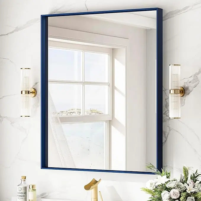 Modern Matte Black Bathroom Mirror – Versatile Mounting