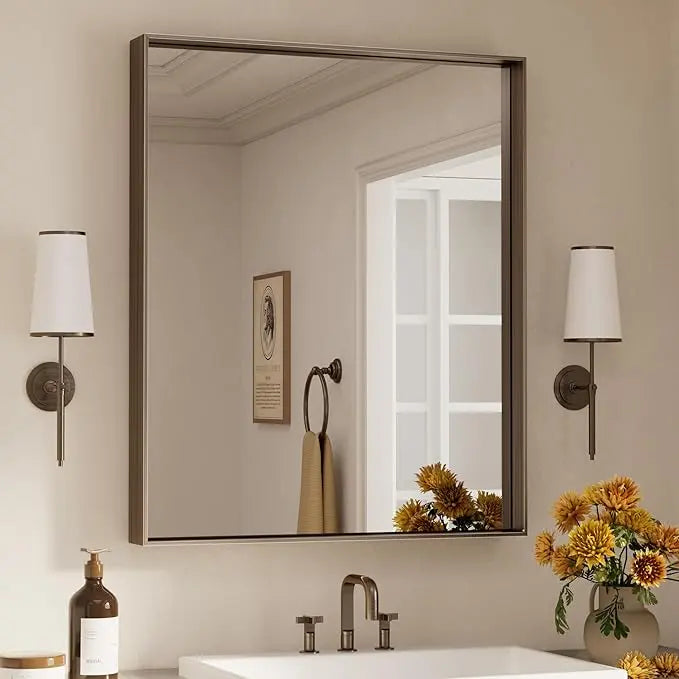 Modern Matte Black Bathroom Mirror – Versatile Mounting