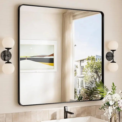 Aluminum Framed Bathroom Vanity Mirror – HD Tempered Glass Wall-Mounted Design, Ideal for Over-the-Sink Use, Supports Horizontal/Vertical Installation for Modern Décor