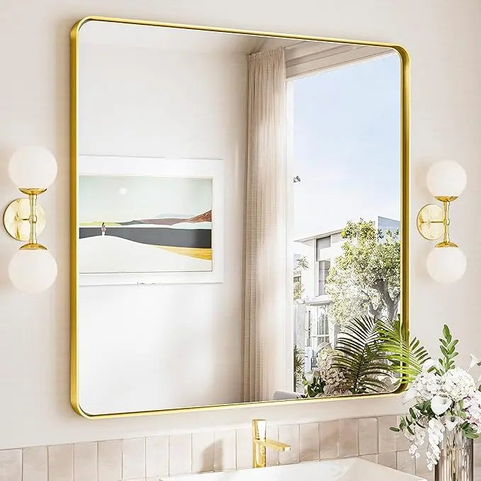 Aluminum Framed Bathroom Vanity Mirror – HD Tempered Glass Wall-Mounted Design, Ideal for Over-the-Sink Use, Supports Horizontal/Vertical Installation for Modern Décor