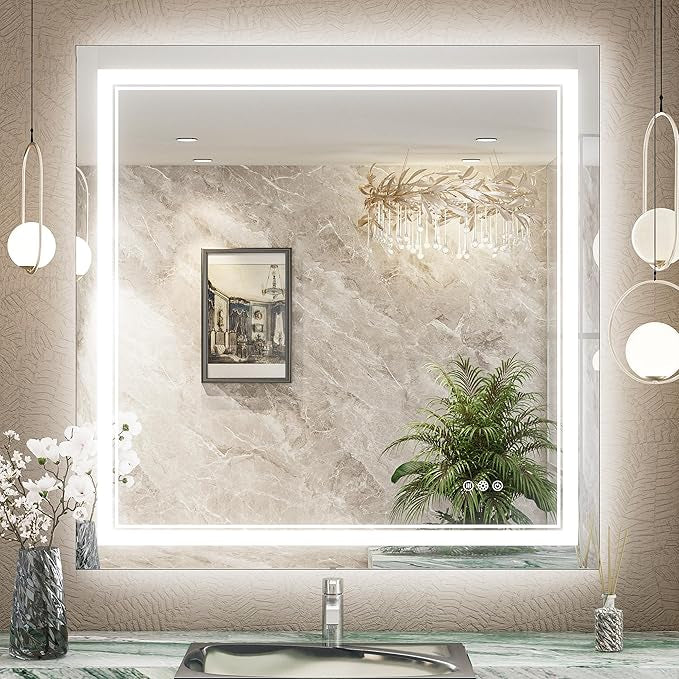 Bathroom Vanity  LED Mirror with Lights – Frontlit & Backlit, Anti-Fog, 3-Color Stepless Dimmable, Memory Function, Shatterproof, CRI 90+, UL Listed Driver – Modern Vanity Mirror