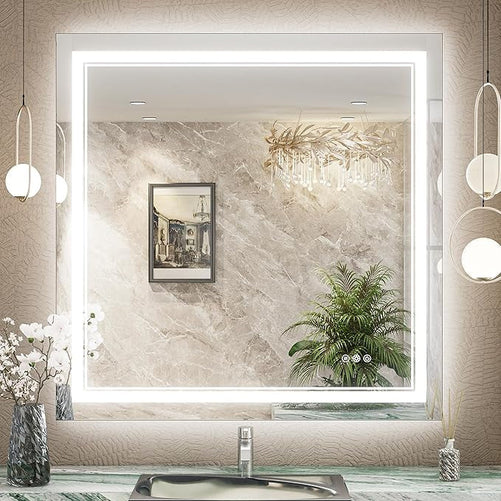 Bathroom Vanity  LED Mirror with Lights – Frontlit & Backlit, Anti-Fog, 3-Color Stepless Dimmable, Memory Function, Shatterproof, CRI 90+, UL Listed Driver – Modern Vanity Mirror