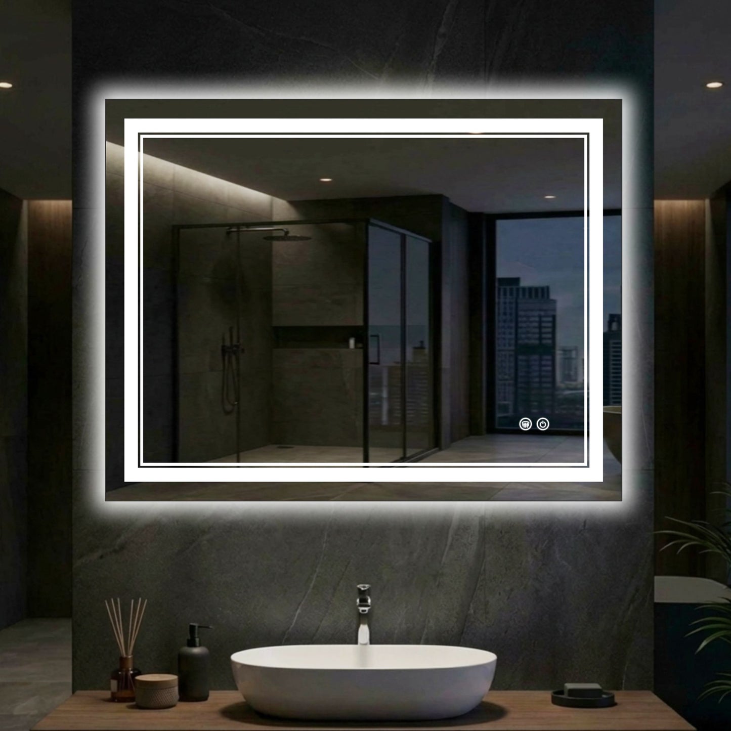 Dimmable Double LED Bathroom Mirror – Front & Backlit, Anti-Fog