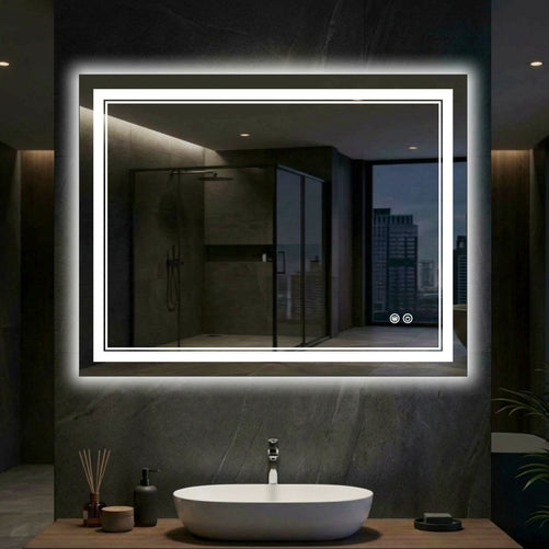 Dimmable Double LED Bathroom Mirror – Front & Backlit, Anti-Fog