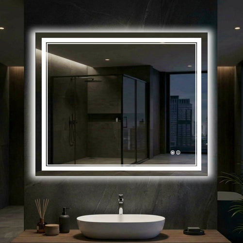 Dimmable Double LED Bathroom Mirror – Front & Backlit, Anti-Fog