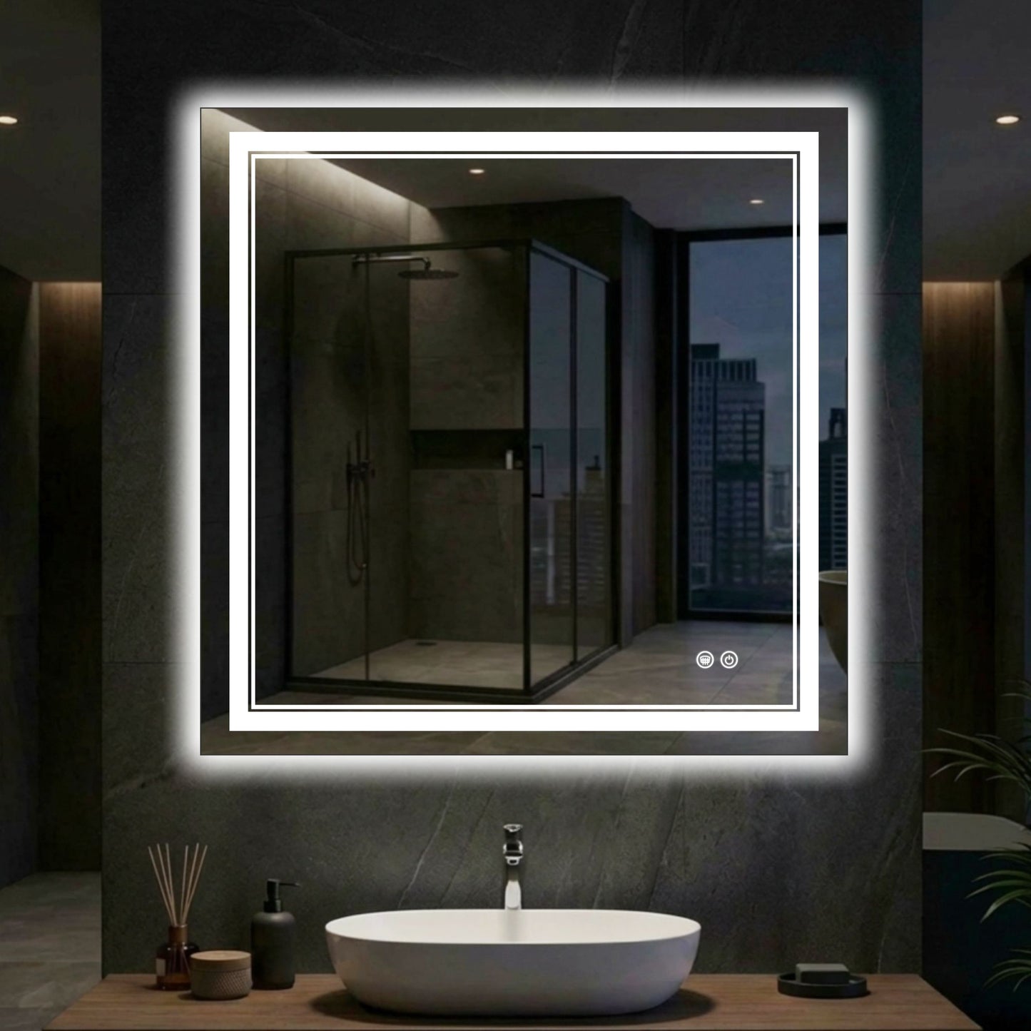 Dimmable Double LED Bathroom Mirror – Front & Backlit, Anti-Fog