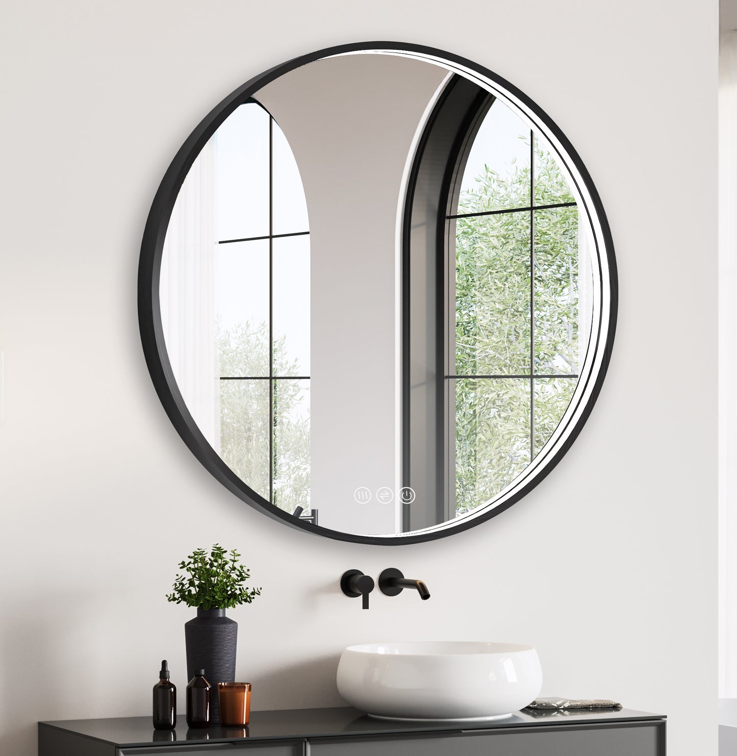 LED Round Bathroom Mirror – 3 Color Modes, Dimmable, Anti-Fog, Modern Design