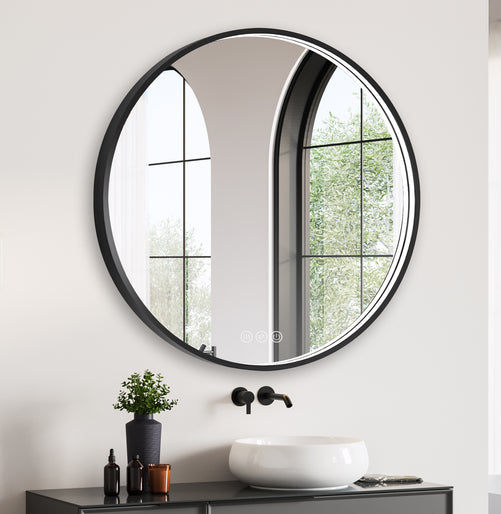 LED Round Bathroom Mirror – 3 Color Modes, Dimmable, Anti-Fog, Modern Design
