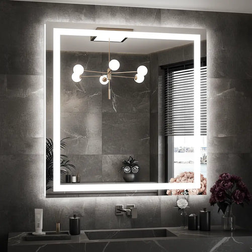 Rectangle LED Bathroom Mirror –Anti-Fog, Front & Backlit, Modern Design
