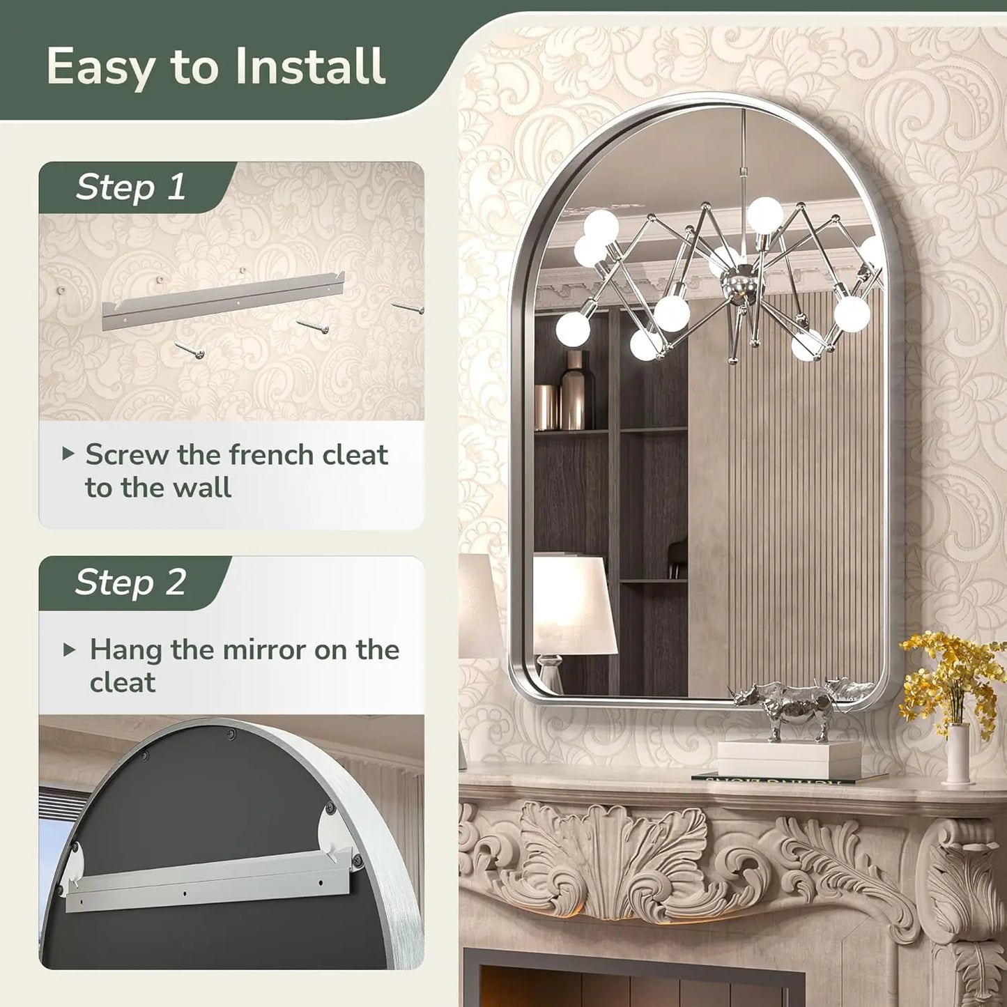 Modern Arch Framed Bathroom Vanity Mirror – Wall Mounted, Stylish Arch Design, Sleek Bathroom Wall Mirror, Elegant and Durable, Ideal for Home, Salon, or Commercial Use