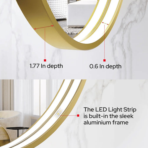 LED Round Bathroom Mirror – 3 Color Modes, Dimmable, Anti-Fog, Modern Design