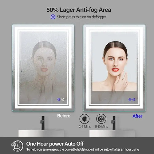 Frameless Rectangular LED Bathroom Vanity Mirror – Anti-Fog, Wall-Mounted, Dimmable Bright Light, 3 Color Temperatures, Modern Design, Touch Control, Ideal for Vanity, Makeup & Grooming