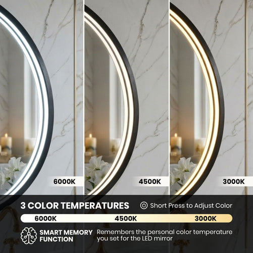 LED Round Bathroom Mirror –Anti-Fog, Dimmable, 3 Color Modes, Modern Design