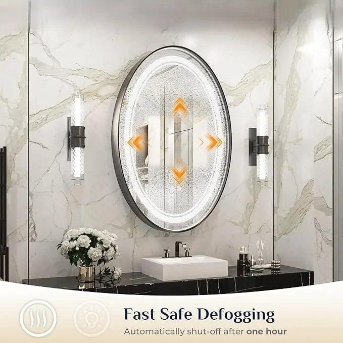 Dimmable LED Oval Mirror – Framed Frontlit Vanity Mirror for Bathroom, Bedroom, Living Room with 3 Color Options, CRI 90+, Wall-Mounted Illuminated Lighted Mirror for Modern