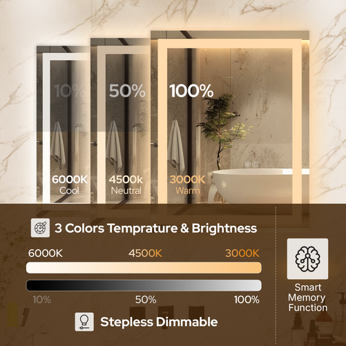 LED Bathroom Mirror – Front & Backlit, Anti-Fog, Waterproof, Modern Style