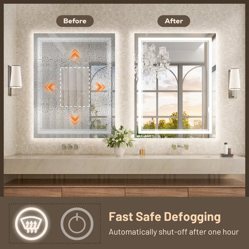 Bathroom Vanity  LED Mirror with Lights – Frontlit & Backlit, Anti-Fog, 3-Color Stepless Dimmable, Memory Function, Shatterproof, CRI 90+, UL Listed Driver – Modern Vanity Mirror