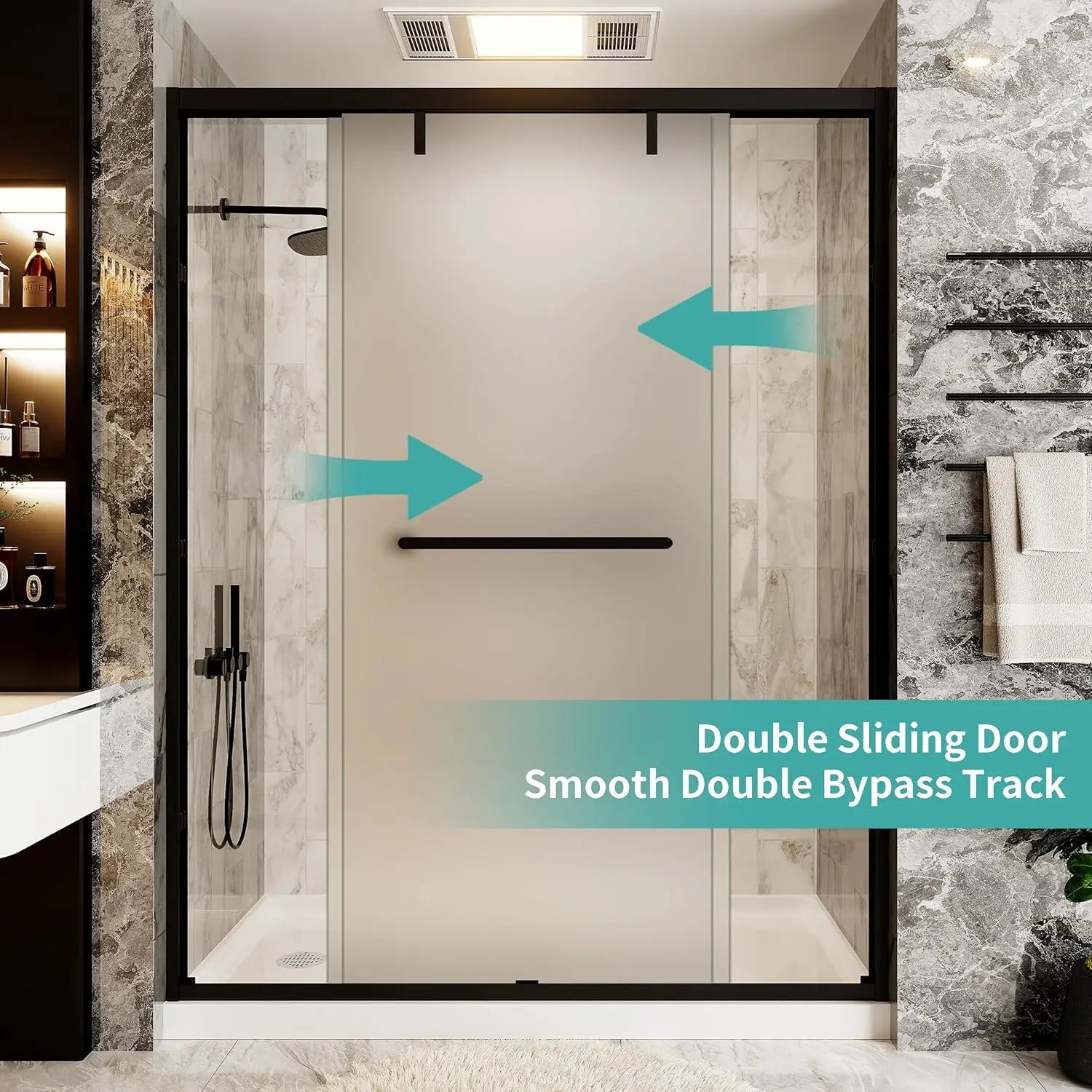 Double Sliding Semi-Frameless Glass Shower Door – Modern Bathroom Enclosure with Durable Tempered Glass, Water-Tight Seal, Easy Installation, Smooth Rollers, Adjustable Width
