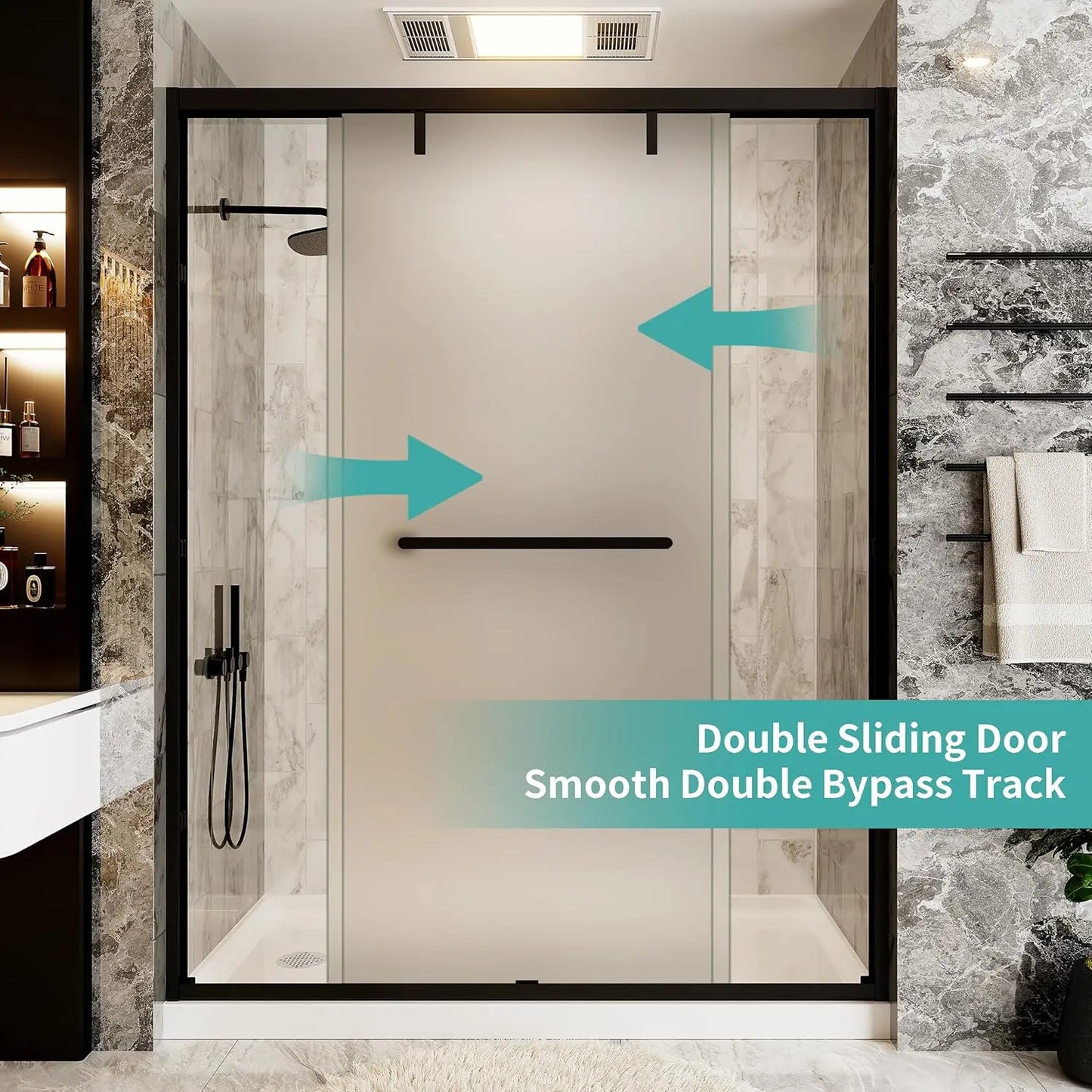 Double Sliding Semi-Frameless Glass Shower Door – Modern Bathroom Enclosure with Durable Tempered Glass, Water-Tight Seal, Easy Installation, Smooth Rollers, Adjustable Width