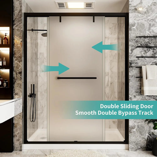 Double Sliding Semi-Frameless Glass Shower Door – Modern Bathroom Enclosure with Durable Tempered Glass, Water-Tight Seal, Easy Installation, Smooth Rollers, Adjustable Width