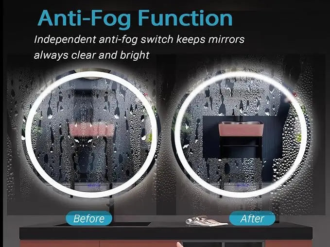 LED Round Bathroom Vanity Mirror – Front & Backlit Vanity Mirror with Double Light Strip, 3-Color Dimmable, CRI 90+, Anti-Fog, Memory Function, Wall-Mount Makeup Mirror