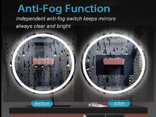 LED Round Bathroom Vanity Mirror – Front & Backlit Vanity Mirror with Double Light Strip, 3-Color Dimmable, CRI 90+, Anti-Fog, Memory Function, Wall-Mount Makeup Mirror