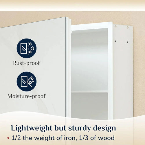 Sleek Medicine Cabinet Mirror with Storage – Aluminum, Tempered Glass, Adjustable Shelves, Surface Mount/Recessed – Modern Farmhouse Style for Bathroom Vanity, Bedroom, and More