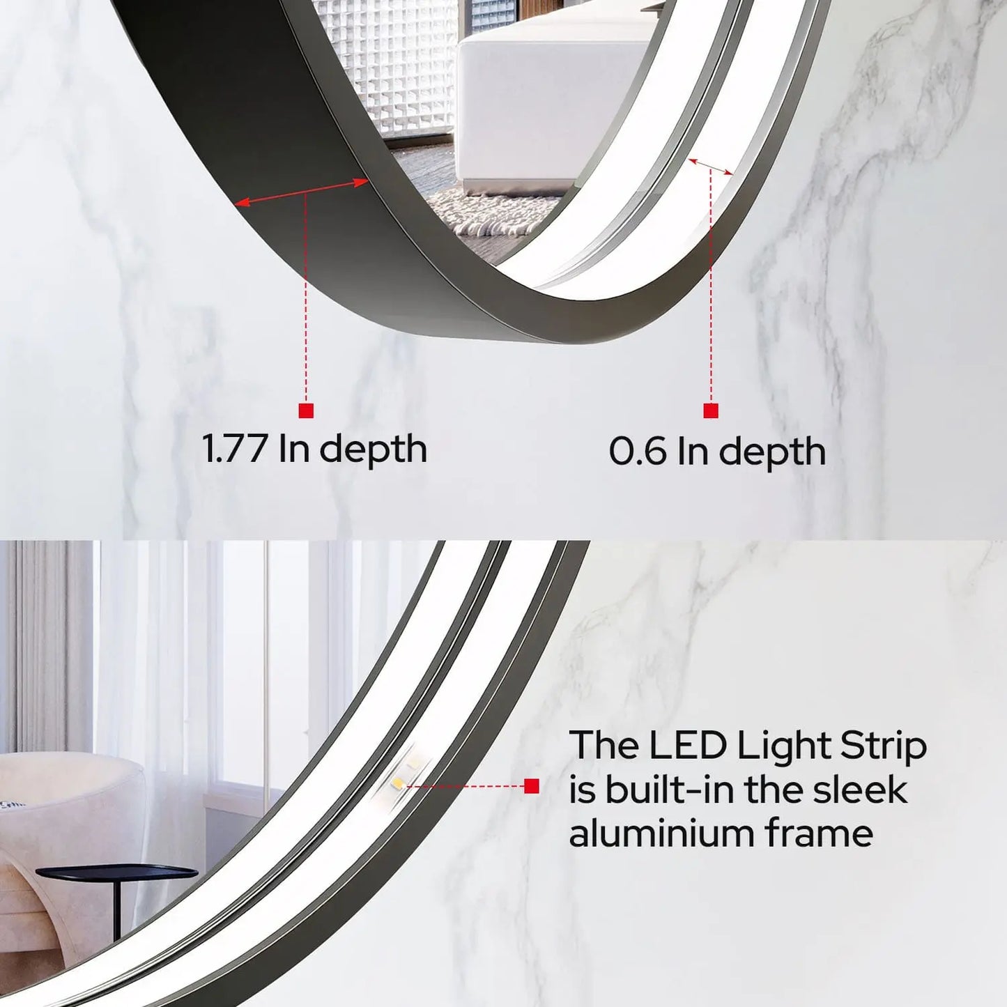 LED Round Bathroom Mirror – 3 Color Modes, Dimmable, Anti-Fog, Modern Design