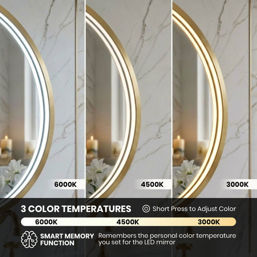 LED Round Bathroom Mirror –Anti-Fog, Dimmable, 3 Color Modes, Modern Design