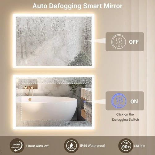 Backlit Vanity Mirror with Lights – Anti-Fog Bathroom Mirror, Frontlit & Dimmable, 3-Color Lighting (Warm/Natural/White), Wall-Mounted Horizontal or Vertical for Bathroom