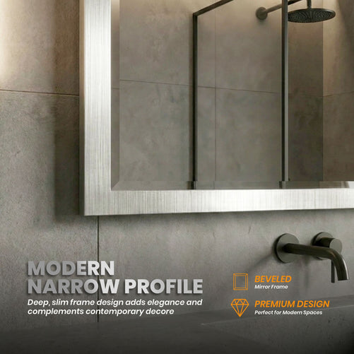Brushed Nickel Bathroom Mirror – Modern 30x40 Rectangular Bathroom Vanity Mirror Sleek Design