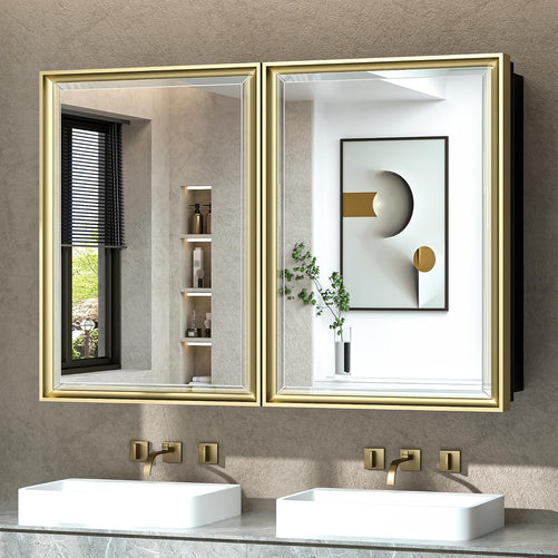 Modern Bathroom Vanity Mirror with Storage – Beveled Metal Frame, Aluminum Alloy Medicine Cabinet with Adjustable Shelves – Ideal for Bathroom, Living room Organization and Stylish Décor