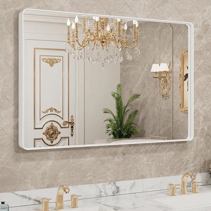 Aluminum Framed Bathroom Vanity Mirror – HD Tempered Glass Wall-Mounted Design, Ideal for Over-the-Sink Use, Supports Horizontal/Vertical Installation for Modern Décor