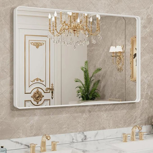 Aluminum Framed Bathroom Vanity Mirror – HD Tempered Glass Wall-Mounted Design, Ideal for Over-the-Sink Use, Supports Horizontal/Vertical Installation for Modern Décor