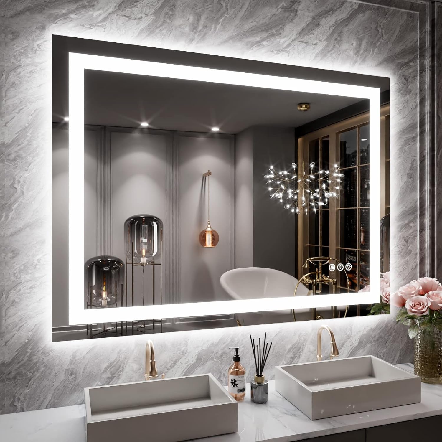 LED Bathroom Mirror with Lights – Front and Backlit, Anti-Fog, Shatterproof Tempered Glass, Waterproof, Memory Function, UL Listed – Modern Vanity Mirror for Multi Use