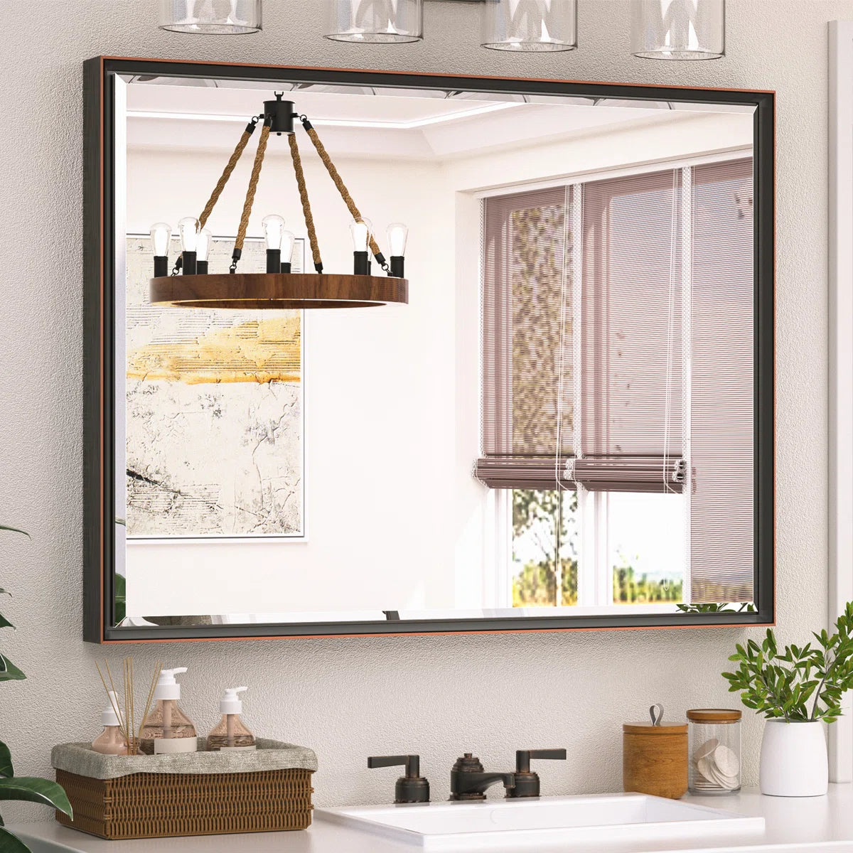 Rectangular Bathroom Vanity Mirror – Framed Wall-Mounted Mirror with Beveled Edge, Decorative Design for Over Sink, Modern Classic Style for Bathroom, Entryway, or Bedroom