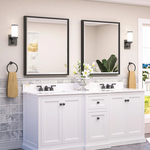 Rectangular Bathroom Vanity Mirror – Framed Wall-Mounted Mirror with Beveled Edge, Decorative Design for Over Sink, Modern Classic Style for Bathroom, Entryway, or Bedroom
