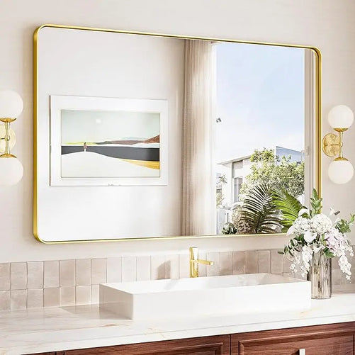 Aluminum Framed Bathroom Vanity Mirror – HD Tempered Glass Wall-Mounted Design, Ideal for Over-the-Sink Use, Supports Horizontal/Vertical Installation for Modern Décor