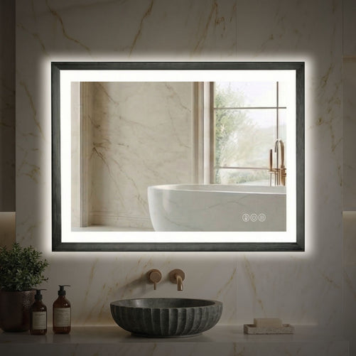 Sleek LED Vanity Mirror – Beveled Edge, 3-Color Dimming, Anti-Fog