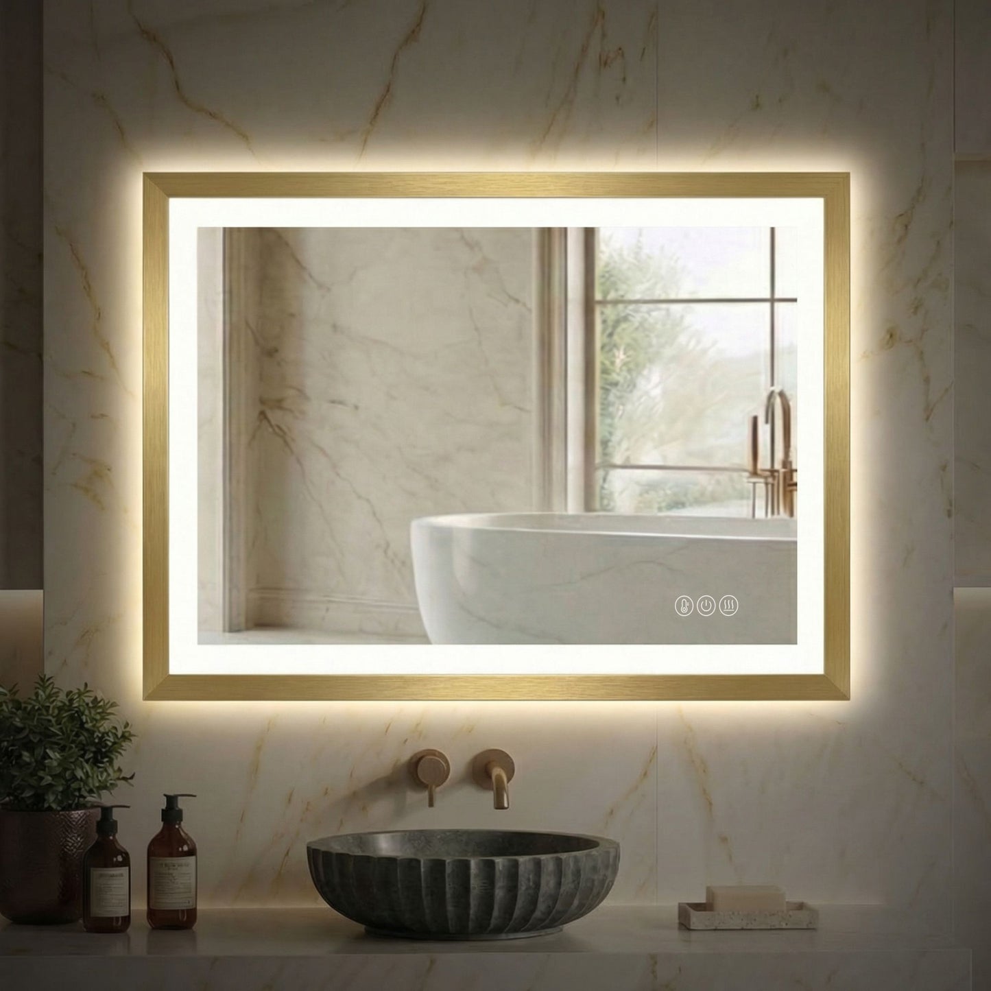 Sleek LED Vanity Mirror – Beveled Edge, 3-Color Dimming, Anti-Fog