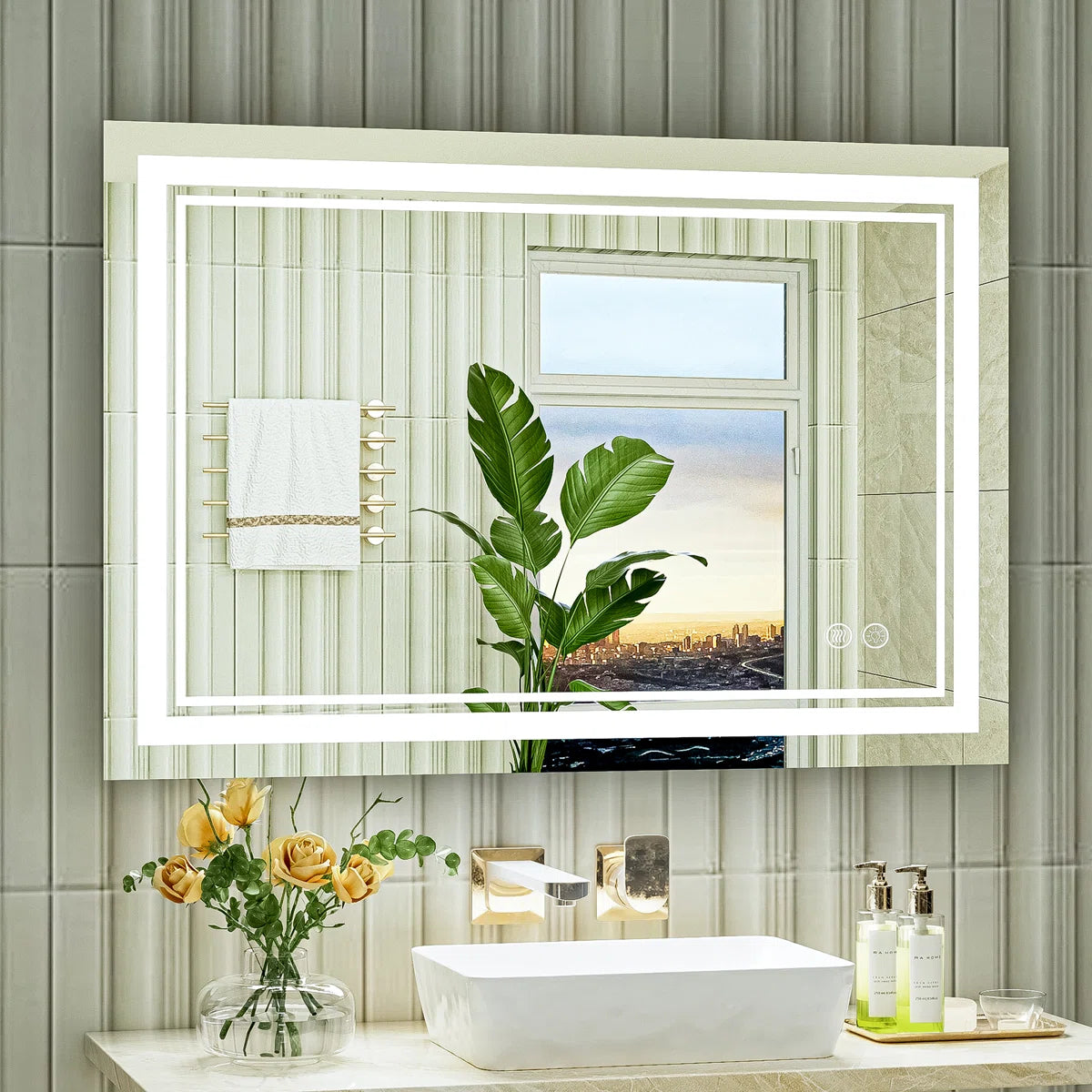 Frameless Rectangular LED Bathroom Vanity Mirror – Anti-Fog, Wall-Mounted, Dimmable Bright Light, 3 Color Temperatures, Modern Design, Touch Control, Ideal for Vanity, Makeup & Grooming