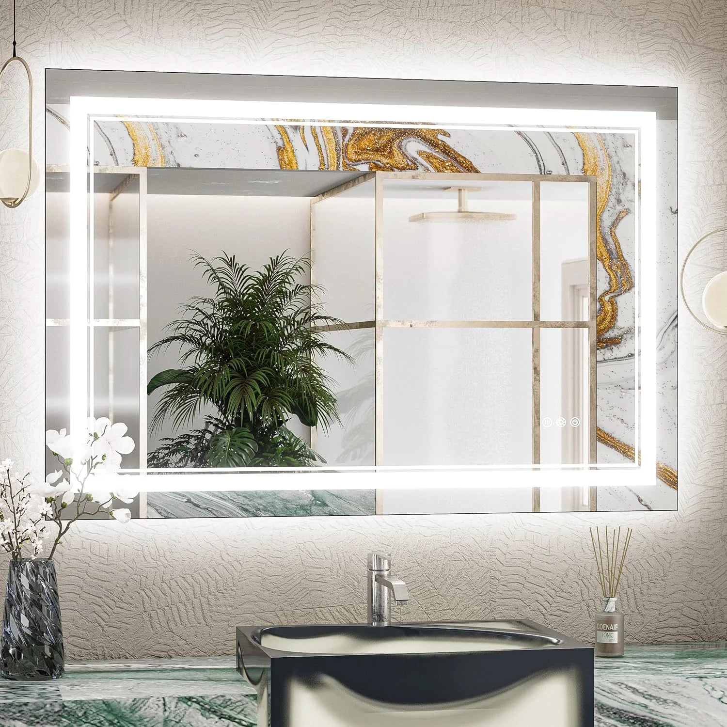 Bathroom Vanity  LED Mirror with Lights – Frontlit & Backlit, Anti-Fog, 3-Color Stepless Dimmable, Memory Function, Shatterproof, CRI 90+, UL Listed Driver – Modern Vanity Mirror