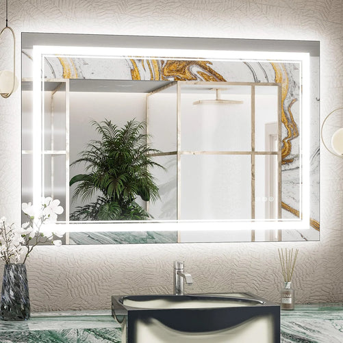 Bathroom Vanity  LED Mirror with Lights – Frontlit & Backlit, Anti-Fog, 3-Color Stepless Dimmable, Memory Function, Shatterproof, CRI 90+, UL Listed Driver – Modern Vanity Mirror