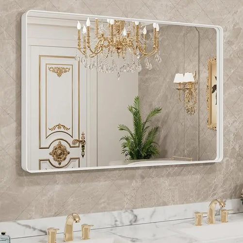 Framed Bathroom Wall Mirror with Non-Rusting Aluminum Alloy in Brushed Metal Finish – Stylish Modern Farmhouse Design for Bedroom, Living Room, or Bathroom