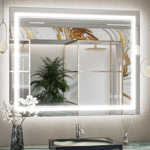 Bathroom Vanity  LED Mirror with Lights – Frontlit & Backlit, Anti-Fog, 3-Color Stepless Dimmable, Memory Function, Shatterproof, CRI 90+, UL Listed Driver – Modern Vanity Mirror
