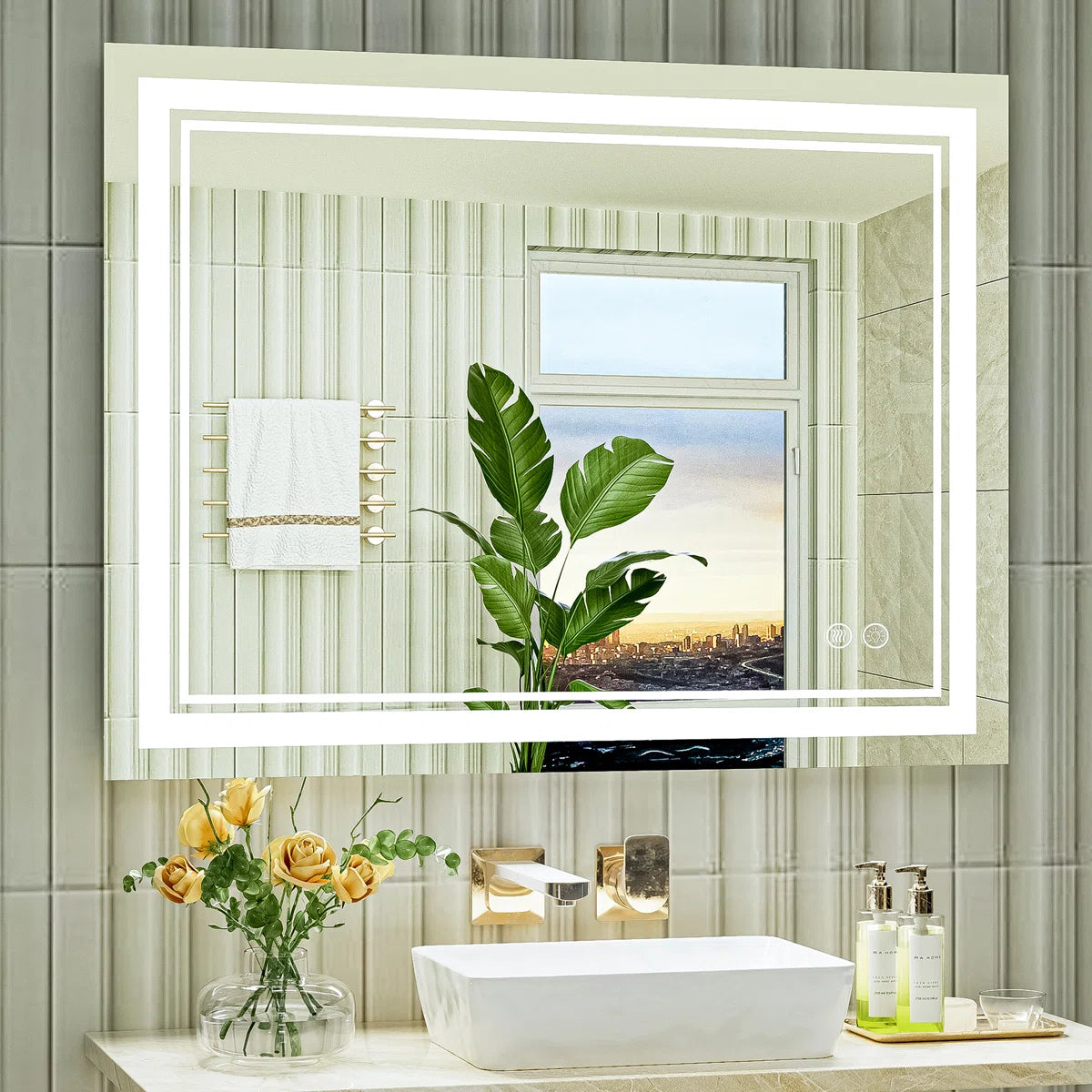 Frameless Rectangular LED Bathroom Vanity Mirror – Anti-Fog, Wall-Mounted, Dimmable Bright Light, 3 Color Temperatures, Modern Design, Touch Control, Ideal for Vanity, Makeup & Grooming