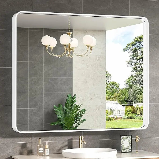 Aluminum Framed Bathroom Vanity Mirror – HD Tempered Glass Wall-Mounted Design, Ideal for Over-the-Sink Use, Supports Horizontal/Vertical Installation for Modern Décor