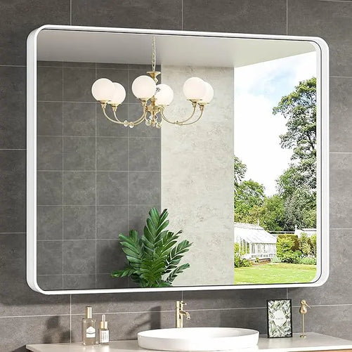 Aluminum Framed Bathroom Vanity Mirror – HD Tempered Glass Wall-Mounted Design, Ideal for Over-the-Sink Use, Supports Horizontal/Vertical Installation for Modern Décor