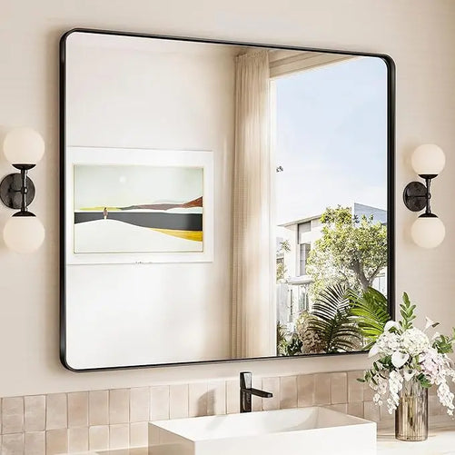 Aluminum Framed Bathroom Vanity Mirror – HD Tempered Glass Wall-Mounted Design, Ideal for Over-the-Sink Use, Supports Horizontal/Vertical Installation for Modern Décor