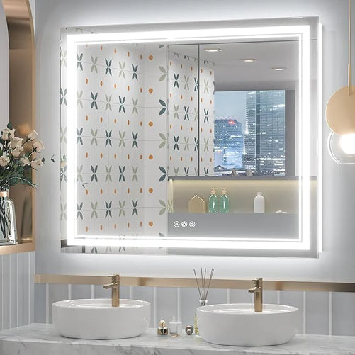 Bathroom Vanity  LED Mirror with Lights – Frontlit & Backlit, Anti-Fog, 3-Color Stepless Dimmable, Memory Function, Shatterproof, CRI 90+, UL Listed Driver – Modern Vanity Mirror